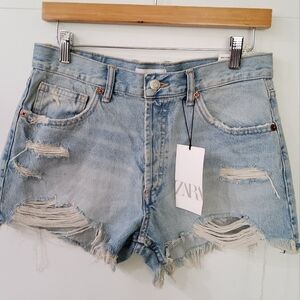 Zara Faded Blue Ripped Jean Shorts